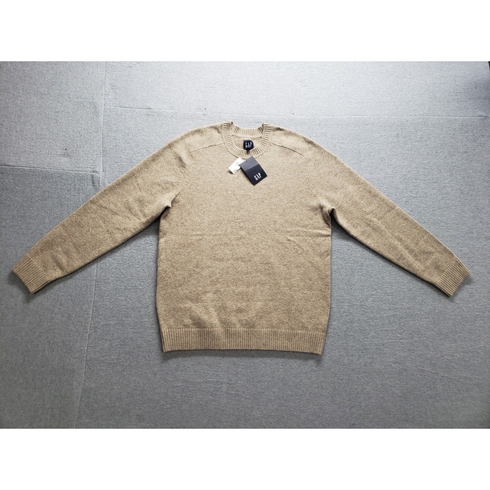 Gap Men Sweater L Beige Ribbed Knit Crew Neck Long Sleeve Winter Warm Pullover